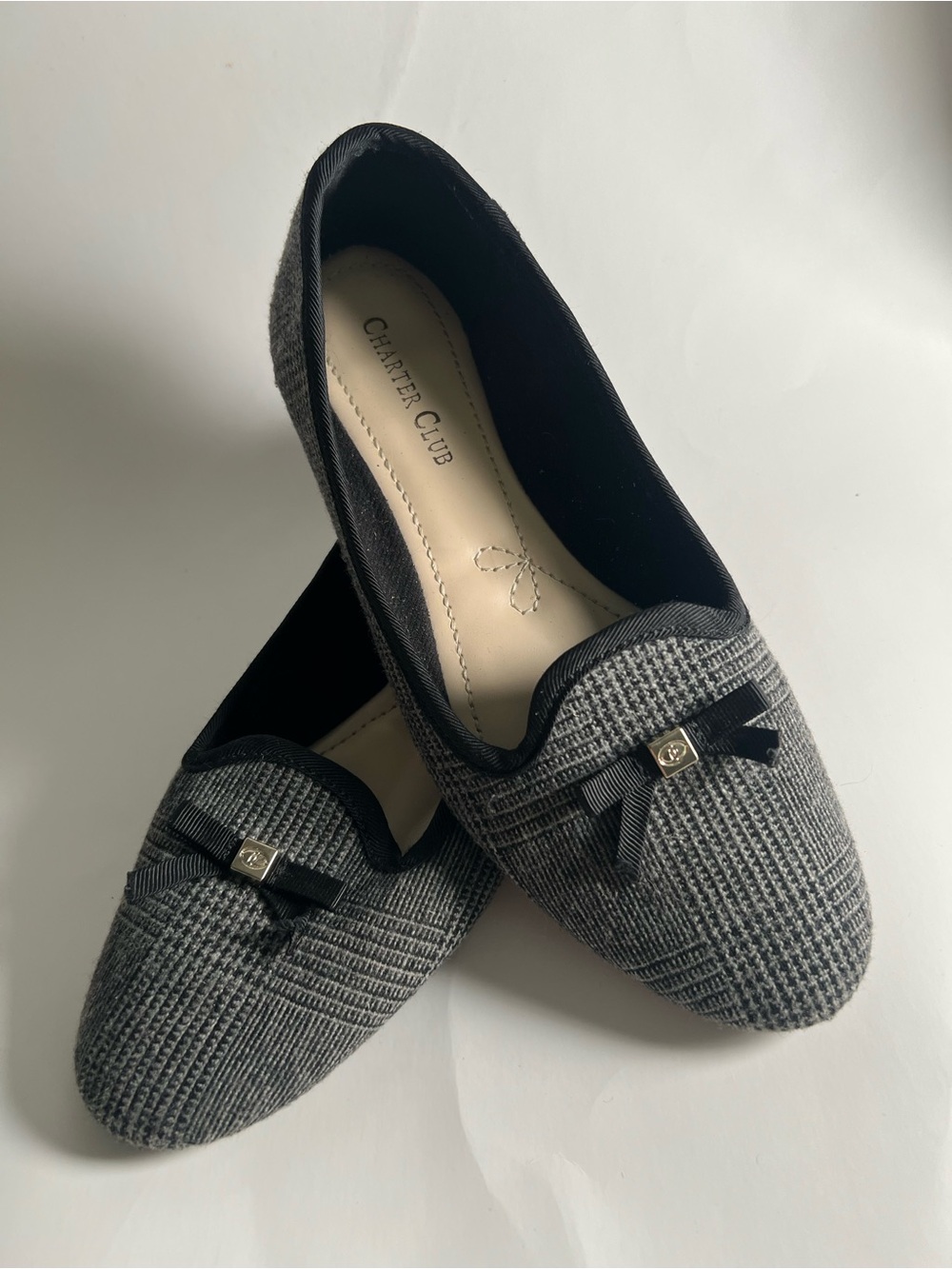 Charter Club Gray Tweed Bow Ballet Flats Size 6